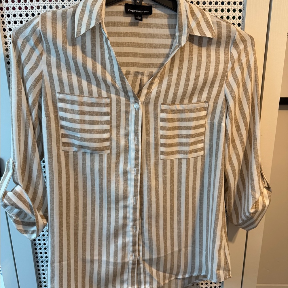 Fortune + Ivy Beige and White Striped Top